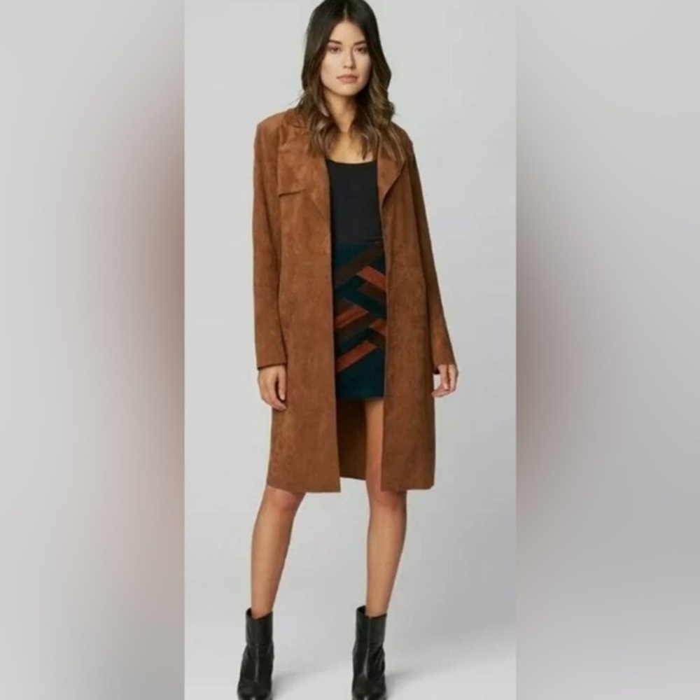 Blank NYC Coco Brown Faux Suede Belted Trench Coat Jacket with Pockets Size XS